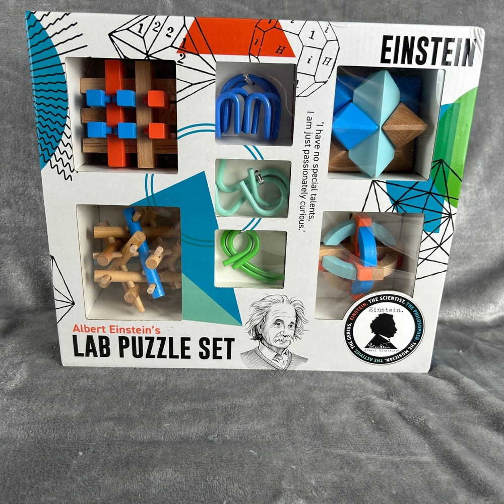 Albert‎ Einstein Lab Puzzle Set 7-in-1 Brainteaser Wooden Metal Logic Games New